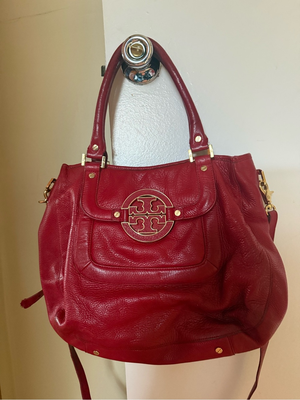 Tory Burch Red Leather Logo-Front Shoulder Bag